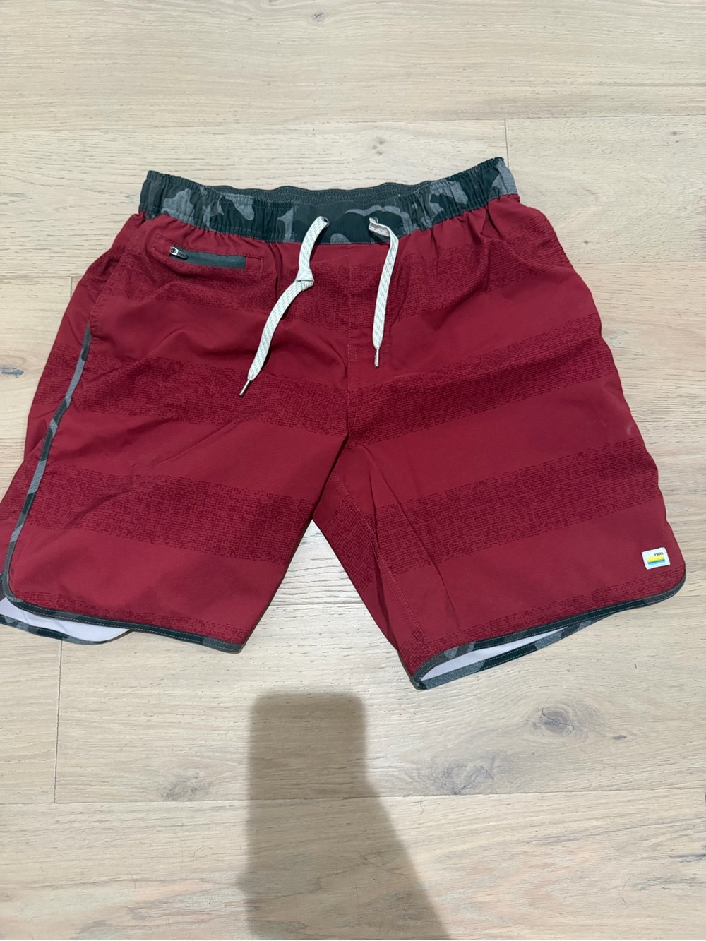 Men's Red Vuori Board Shorts with Camo Waistband